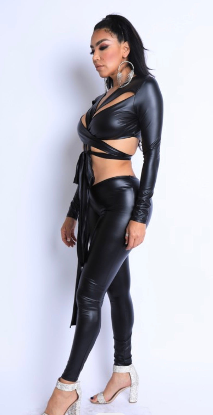 Black Leather Pants Set